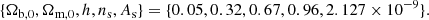 $$ \begin{aligned} \{\Omega _{\rm b,0}, \Omega _{\rm m,0}, h, n_{\rm s}, A_{\rm s} \} = \{0.05, 0.32, 0.67, 0.96, 2.127 \times 10^{-9} \}. \end{aligned} $$