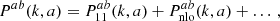 $$ \begin{aligned} P^{ab} (k,a) = P_{11}^{ab}(k,a) + P^{ab}_{\rm nlo}(k,a) + \ldots \,, \end{aligned} $$