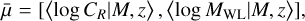 $\[\bar{\mu}=\left[\left\langle\log C_R \mid M, z\right\rangle,\left\langle\log M_{\mathrm{WL}} \mid M, z\right\rangle\right],\]$