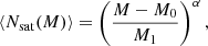 $$ \begin{aligned} \langle N_\mathrm{sat} (M) \rangle = \left( \frac{M-M_\mathrm{0} }{M_\mathrm{1} } \right)^{\alpha }, \end{aligned} $$