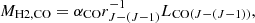 $$ \begin{aligned} M_{\rm H2, CO} = \alpha _{\rm CO} r^{-1}_{J-(J-1)} L_{\mathrm{CO}(J-(J-1))}, \end{aligned} $$