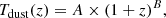 $$ \begin{aligned} T_{\rm dust}(z) = A \times (1+z)^B, \end{aligned} $$