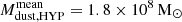 $ M_{\mathrm{dust, HYP}}^{\mathrm{mean}}=1.8 \times 10^8\,\mathrm{M}_\odot $