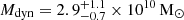 $ M_{\rm dyn}=2.9^{+1.1}_{-0.7}\times 10^{10}\,\mathrm{M}_\odot $