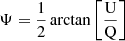 Mathematical equation: $ \Psi=\frac{1}{2}\arctan\left[ \frac{\mathrm{U}}{\mathrm{Q}} \right] $