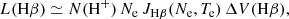 $$ \begin{aligned} L(\mathrm{H} \beta )&\simeq N(\mathrm{H} ^{+})\, N_\mathrm{e} \, J_{\mathrm{H} \beta }(N_\mathrm{e} , T_\mathrm{e} )\,\Delta V(\mathrm{H}\beta ), \end{aligned} $$