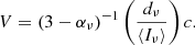 $$ \begin{aligned} V=(3-\alpha _\nu )^{-1} \left(\frac{d_\nu }{\langle I_\nu \rangle }\right)c. \end{aligned} $$