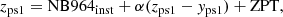 $$ \begin{aligned} z_{\rm ps1} = \mathrm{NB964}_{\rm inst} + \alpha (z_{\rm ps1} - y_{\rm ps1}) + \mathrm{ZPT}, \end{aligned} $$