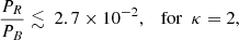 $$ \begin{aligned} \dfrac{P_R}{P_B} \lesssim ~ 2.7 \times 10^{-2}, \quad \mathrm{for} ~~ \kappa =2, \end{aligned} $$