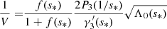 $$ \begin{aligned} \frac{1}{V} =&\frac{f(s_*)}{1+f(s_*)} \frac{2 P_3(1/s_*)}{\gamma ^{\prime }_3(s_*)} \sqrt{\Lambda _{0}(s_*)} \end{aligned} $$