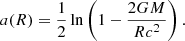 $$ \begin{aligned} a(R)={1\over 2}\ln \left(1-{2GM\over Rc^2}\right). \end{aligned} $$