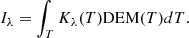 $$ \begin{aligned} I_\lambda = \int _T K_\lambda (T) \mathrm{DEM}(T) dT. \end{aligned} $$