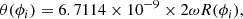 $$ \begin{aligned} \theta (\phi _i)= 6.7114\times 10^{-9} \times 2 \omega R(\phi _i), \end{aligned} $$