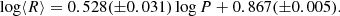 $$ \begin{aligned} \log \langle R \rangle = 0.528 (\pm 0.031) \log P + 0.867 (\pm 0.005). \end{aligned} $$