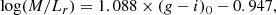 $$ \begin{aligned} \log (M/L_r)&= 1.088\times (g-i)_{0} - 0.947, \end{aligned} $$