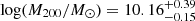 $ \log(M_{200}/M_\odot) = 10.16^{+0.39}_{-0.15} $
