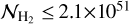$\[\mathcal{N}_{\mathrm{H}_2} \leq 2.1 {\times} 10^{51}\]$
