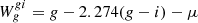 $ W^{gi}_g = g - 2.274 (g-i) - \mu $