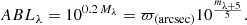$$ \begin{aligned} ABL_{\lambda } = 10^{0.2\,M_{\lambda }} = \varpi _{\rm (arcsec)} 10^{\frac{m_{\lambda + 5}}{5}}. \end{aligned} $$