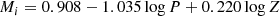 $$ \begin{aligned} M_i = 0.908 - 1.035\log P + 0.220\log Z \end{aligned} $$