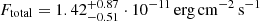 $ F_{\mathrm{total}}=1.42_{-0.51}^{+0.87}\cdot 10^{-11}\,\mathrm{erg\,cm}^{-2}\,\mathrm{s}^{-1} $