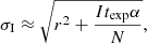 $$ \begin{aligned} \sigma _{\rm I}\approx \sqrt{r^2+\frac{It_{\mathrm{exp} }\alpha }{N}}, \end{aligned} $$