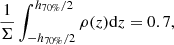 $$ \begin{aligned} \frac{1}{\Sigma }\int _{-h_{70\%}/2}^{h_{70\%}/2}\rho (z)\mathrm{d} z=0.7, \end{aligned} $$