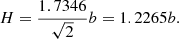 $$ \begin{aligned} H=\frac{1.7346}{\sqrt{2}}b=1.2265 b. \end{aligned} $$