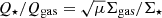 $ Q_\star/Q_{\mathrm{gas}}=\sqrt{\mu}{\Sigma_{\mathrm{gas}}}/{\Sigma_\star} $