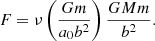 $$ \begin{aligned} F=\nu \left(\frac{Gm}{a_0 b^2}\right)\frac{GMm}{b^2}. \end{aligned} $$