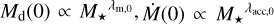 $\[M_{\mathrm{d}}(0) \propto M_{\star}^{\lambda_{\mathrm{m}, 0}}, ~\dot{M}(0) \propto M_{\star}{ }^{\lambda_{\mathrm{acc,0}}}\]$