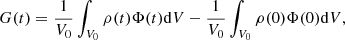 $$ \begin{aligned} G(t)&=\frac{1}{V_0}\int _{V_0}\rho (t)\Phi (t)\mathrm{d}V-\frac{1}{V_0}\int _{V_0}\rho (0)\Phi (0)\mathrm{d}V, \end{aligned} $$