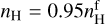 $\[n_{\mathrm{H}}=0.95 ~n_{\mathrm{H}}^{\mathrm{f}}\]$
