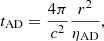 $$ \begin{aligned} t_{\mathrm{AD}} =\frac{4\pi }{c^2}\frac{r^2}{\eta _{\mathrm{AD}}}, \end{aligned} $$