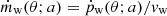 $ \dot{m}_{\mathrm{w}}(\theta; a) = \dot{p}_{\mathrm{w}}(\theta; a)/v_{\mathrm{w}} $