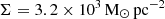 $ \Sigma = 3.2 \times 10^3 \rm\, M_\odot\, pc^{-2} $