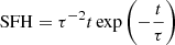$$ \begin{aligned} \mathrm{SFH} = \tau ^{-2} t \exp \left(-\frac{t}{\tau }\right) \end{aligned} $$