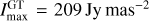 $I_{{\rm{max}}}^{{\rm{GT}}} = 209\,{\rm{Jy}}\,{\rm{ma}}{{\rm{s}}^{ - 2}}$