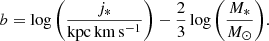 $$ \begin{aligned} b = \log \bigg ( \frac{j_*}{\mathrm{kpc\,km\,s^{-1}}} \bigg )-\frac{2}{3}\log \bigg (\frac{M_{*}}{M_{\odot }}\bigg ). \end{aligned} $$