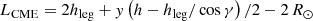 $$ \begin{aligned} L_{\mathrm{CME} } = 2 h_{\mathrm{leg} }+{ y}\left(h-h_{\mathrm{leg} } / \cos \gamma \right) / 2-2 \,R_{\odot } \end{aligned} $$