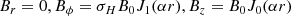 $$ \begin{aligned} B_r = 0, B_\phi =\sigma _H B_0 J_1(\alpha r), B_z=B_0 J_0(\alpha r) \end{aligned} $$
