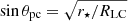 $ \sin\theta_{\mathrm{pc}}=\sqrt{r_{\star}/R_{\mathrm{LC}}} $