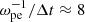 $ \omega^{-1}_{\mathrm{pe}}/\Delta t\approx 8 $