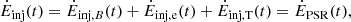 $$ \begin{aligned} \dot{E}_{\rm inj} (t)&= \dot{E}_{\mathrm{inj},B} (t) + \dot{E}_{\rm inj,e} (t) + \dot{E}_{\rm inj,T} (t) = \dot{E}_{\rm PSR} (t), \end{aligned} $$