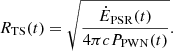 $$ \begin{aligned} R_{\rm TS} (t) = \sqrt{\frac{\dot{E}_{\rm PSR} (t)}{4 \pi c P_{\rm PWN} (t)}}. \end{aligned} $$