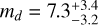 Mathematical equation: ${m_d} = 7.3_{ - 3.2}^{ + 3.4}$