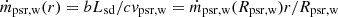 Mathematical equation: $ \dot m_{\mathrm{psr,w}}(r) = bL_{\mathrm{sd}} / cv_{\mathrm{psr, w}} = \dot m_{\mathrm{psr,w}}(R_{\mathrm{psr,w}}) r / R_{\mathrm{psr,w}} $