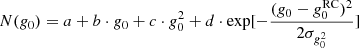 $$ \begin{aligned} N(g_0) = a+b \cdot g_0+ c \cdot g_0^2+ d \cdot \mathrm{exp}[-\frac{(g_0-g_0^\mathrm{RC})^2}{2\sigma _{g_0^2}}] \end{aligned} $$