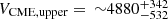Mathematical equation: $ V_{\mathrm{CME, upper}} =\,{\sim} 4880\substack{+342 \\ -532} $