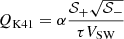 Mathematical equation: $$ \begin{aligned} Q_{\rm K41}&=\alpha \frac{{\mathcal{S} }_+ \sqrt{{\mathcal{S} }_-}}{\tau V_{\rm SW}}\end{aligned} $$